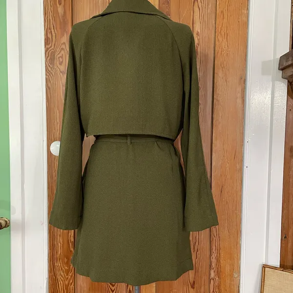 SOPHIE RUE Classic Lightweight Belted Lightweight Olive Green Trench Coat~XL - Image 8