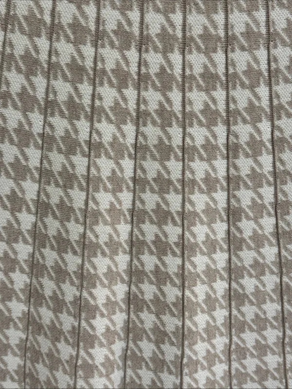 Luna Fall Autumn Beige Houndstooth Pleated A-Line Skirt - Image 4