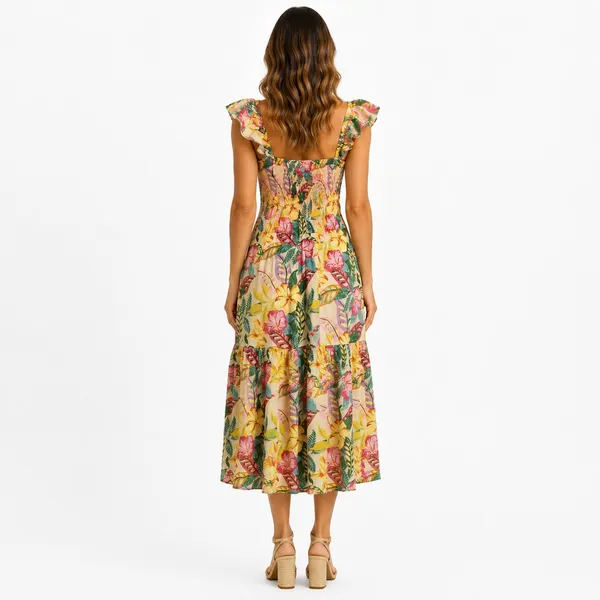 Roxy Womens Floral Dress Size Medium Tropical Vacation Resort Beach Boho Coastal - Image 2