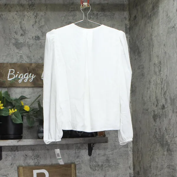 Sam & Jess Womens Woven Petite Puff-Sleeve Top New Ivory Off White PL - Image 2