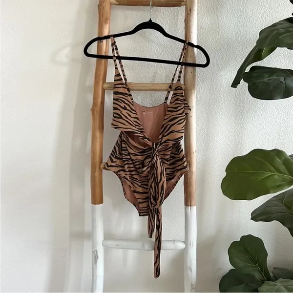 Aerie Tiger Print Wrap One-Piece Cutout Swimsuit - Image 5