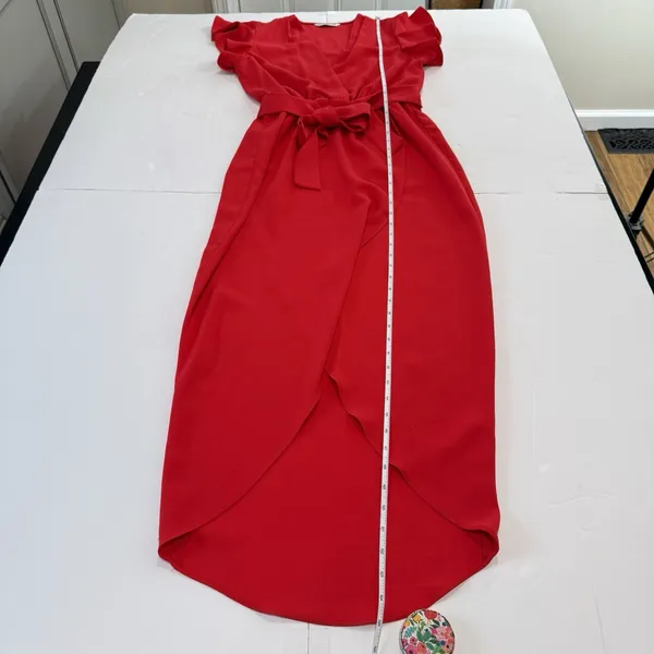 Amanda‎ Uprichard Red Martinique Midi Dress Ruffle Sleeve Tulip Hem Belt MEDIUM - Image 13