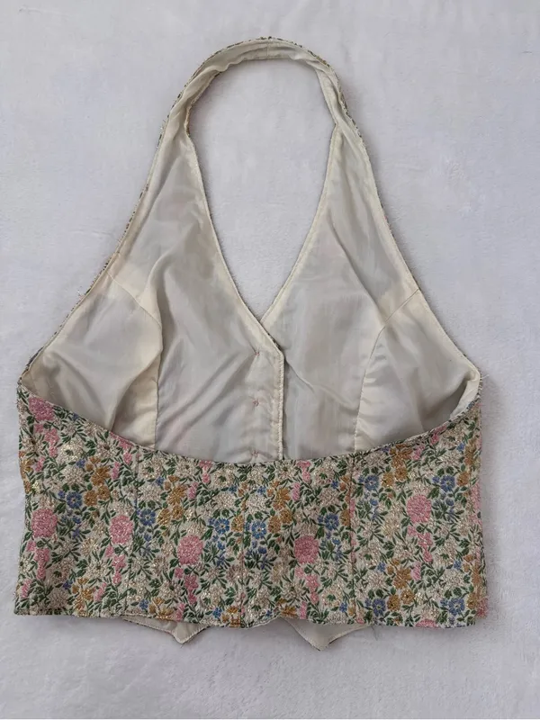 Fairycore Floral Brocade Halter Vest Whimsy Goth Cottagecore Boho Top - Image 4