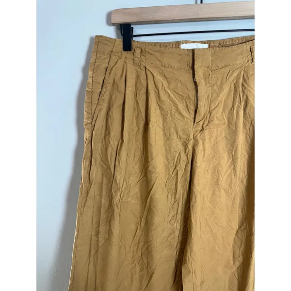 Anthropologie Mustard Yellow Wide Leg Pleated Cinch Back Trousers Size 6 - Image 4