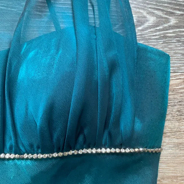 Blondie Nites by Linda Bernell Teal Shiny Dress 10 - Image 3