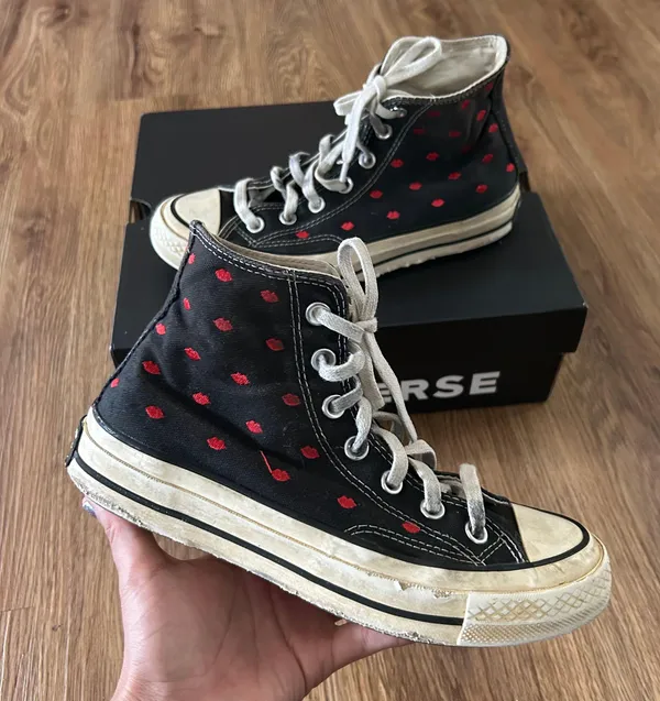 Converse All Star Chuck Taylor Hi Top Kiss Lip Embroidered Lace Up Shoes Sneakers - Image 2
