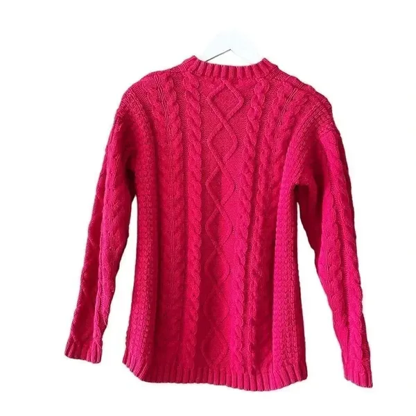 Jennifer Moore Vintage Cotton Red Cable Knit Shoulder Pads Y2K Cozy Sweater SZ M - Image 5