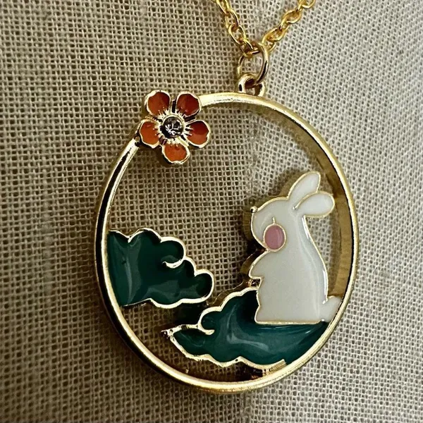Bunny in the Clouds Gold-Tone Enamel Necklace - Image 9