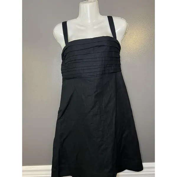 Abercrombie & Fitch Dress Womens Large Tall Black Linen Pleated Sundress - Image 2