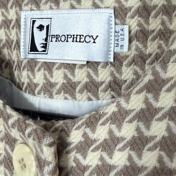 Vintage‎ Prophecy Womens Wool Blazer Houndstooth Button Front Jacket Size 12 Brown - Image 5
