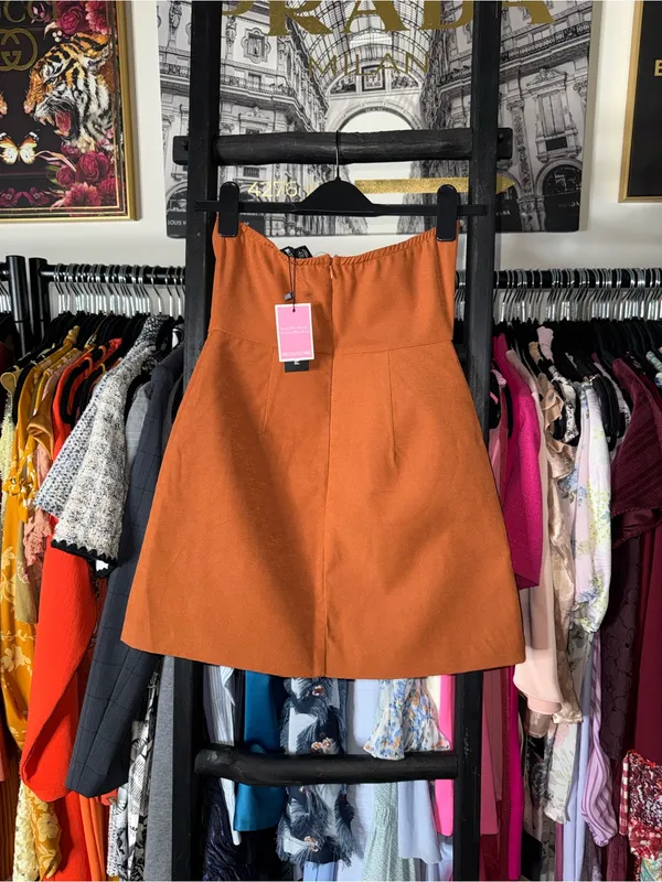 PrettyLittleThing Rust Tailored Bandeau Pocket Detail Mini Dress US 2 New NWT - Image 5