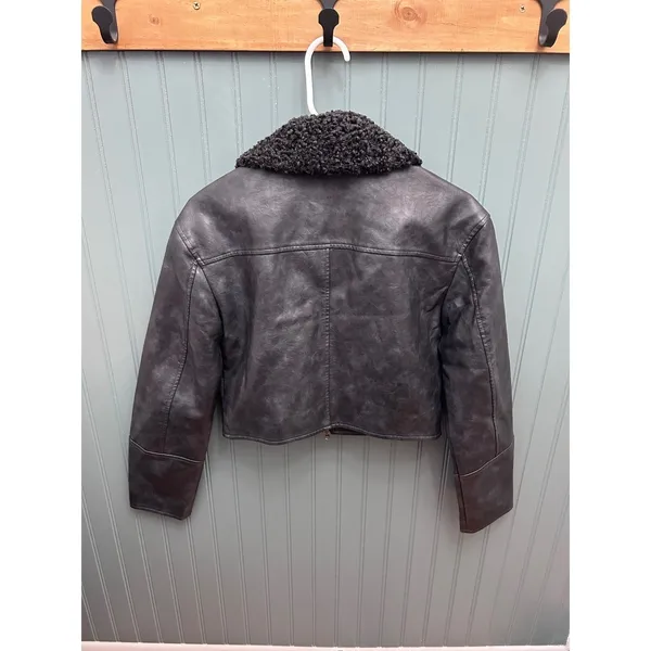 BDG Urban Outfitters Womens Black Janine Faux Leather Sherpa Cropped Jacket Moto - Image 4