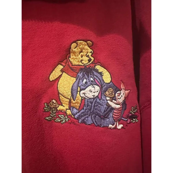Vintage Disney Store Eeyore Winnie Pooh Piglet Embroidered Red Quarter Zip XXL - Image 2