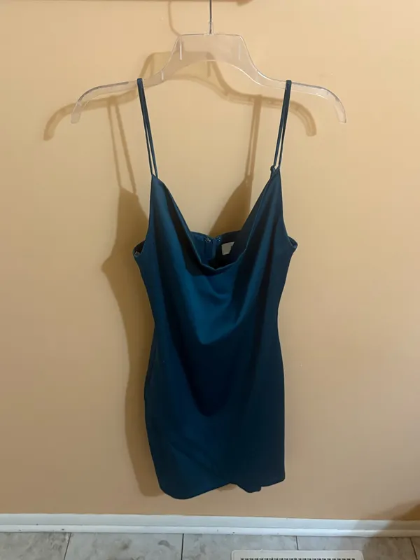 Elliatt Backstage cowl-neck satin mini dress in teal - Image 3