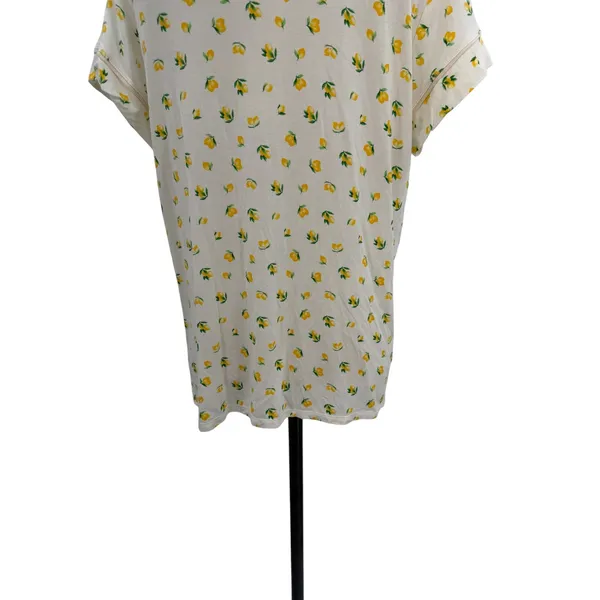 Eberjey Dianna Lemon‎ Print Short Sleeve Pajama Shirt White Yellow Medium - Image 10