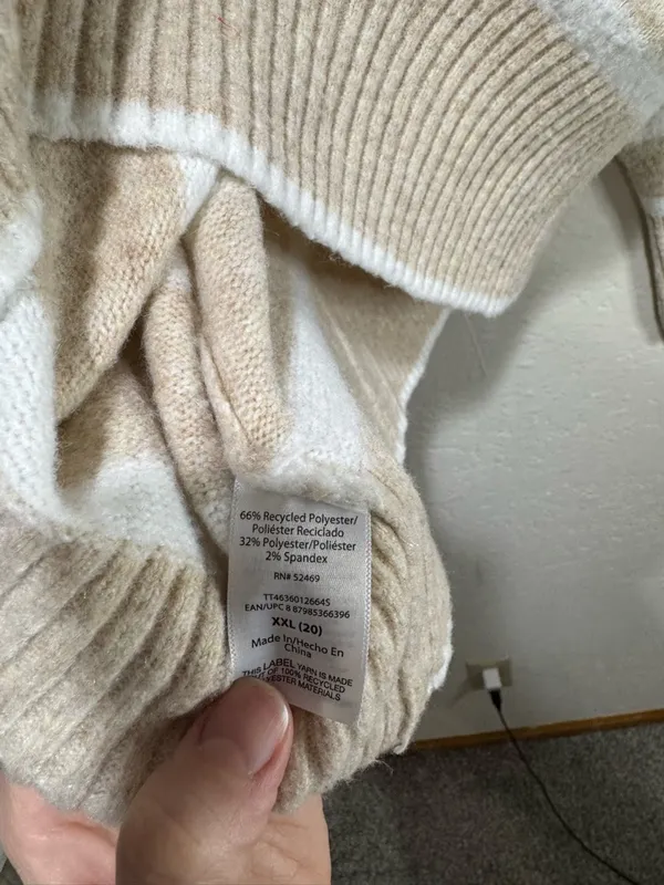 Time and Tru Cream & White Striped Oversized Turtleneck Sweater - XXL - Image 3