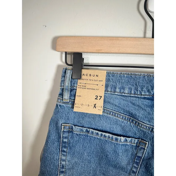 PacSun Stretch 70s Cut Off Denim Shorts Mid Rise Button Fly Blue Size 27 NEW - Image 5