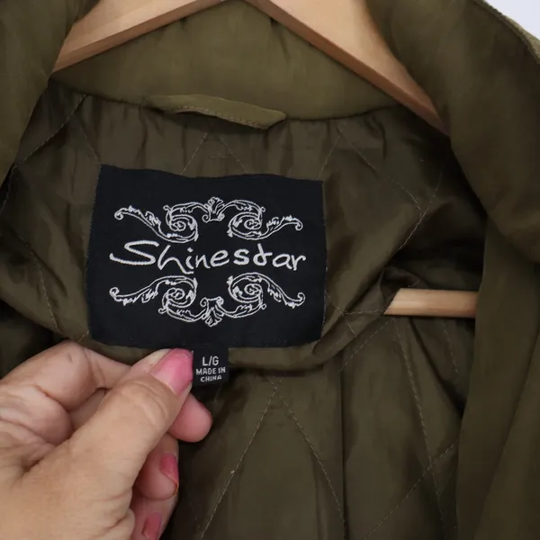 Shinestar Parka Women L Olive Green Faux Fur Trim Hooded Jacket - Image 2