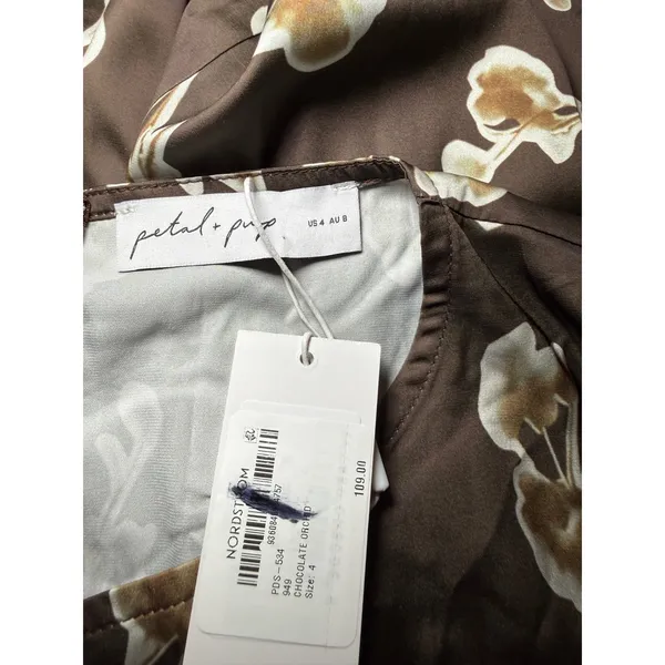 NWT Petal & Pup Floral Maxi Dress Long Sleeve Brown Size 4 Minimalist Fall Glam - Image 9