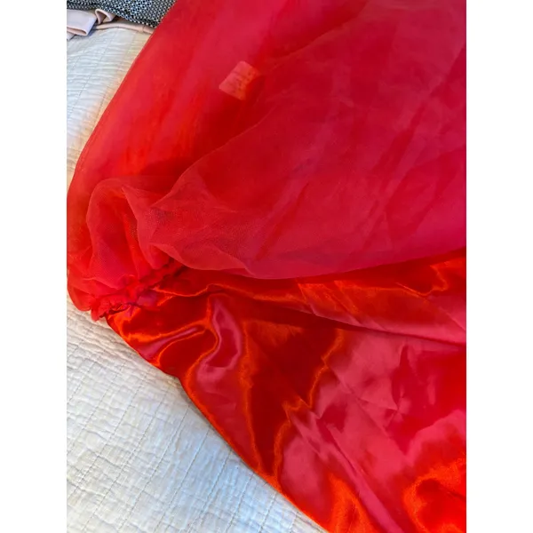 Red Tulle Midi Skirt Elastic Waist Layered Mesh Costume Dance Ballerina Skirt - Image 4