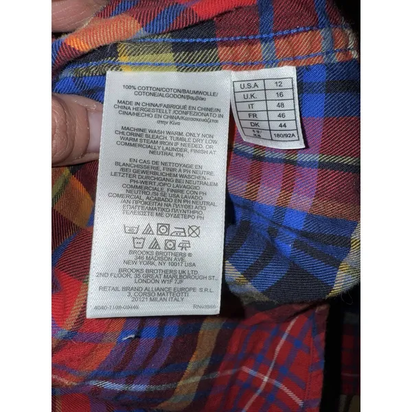 Brooks Brothers Red Fleece Plaid Button Down Shirt Women's 12‎ Lace Back - Image 6