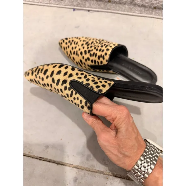 Jenni Kayne Womens Mules 38 Tan Cheetah Print Calf Hair Pointed Toe Flat Italy - Image 6