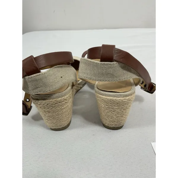 Womans Soda Espadrille Wedge Ankle Sandals 6.5 Beige Buckle Strap Close - Image 4