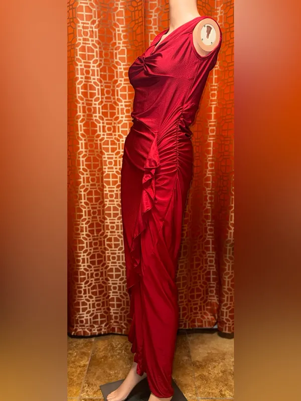 SHEIN Red Satin Ruched Twist Bust Maxi Dress Large NWOT - Image 3
