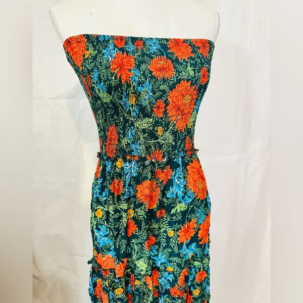 Floral Tiered Maxi Dress in Teal and Orange - Image 2
