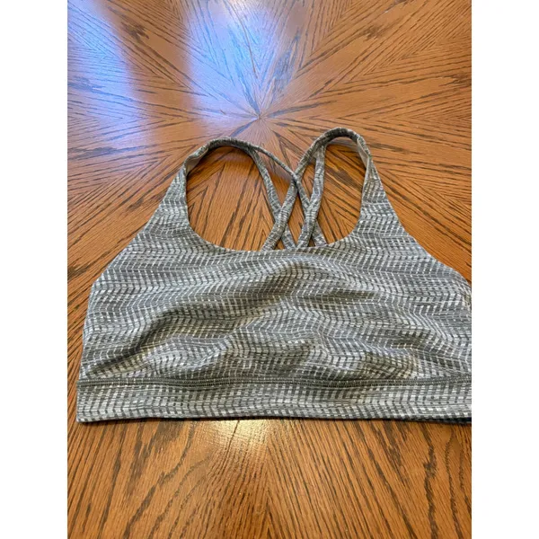Lululemon Energy Bra Womens 8 Grey/ Green Herringbone Strappy Back Sports Bra - Image 2