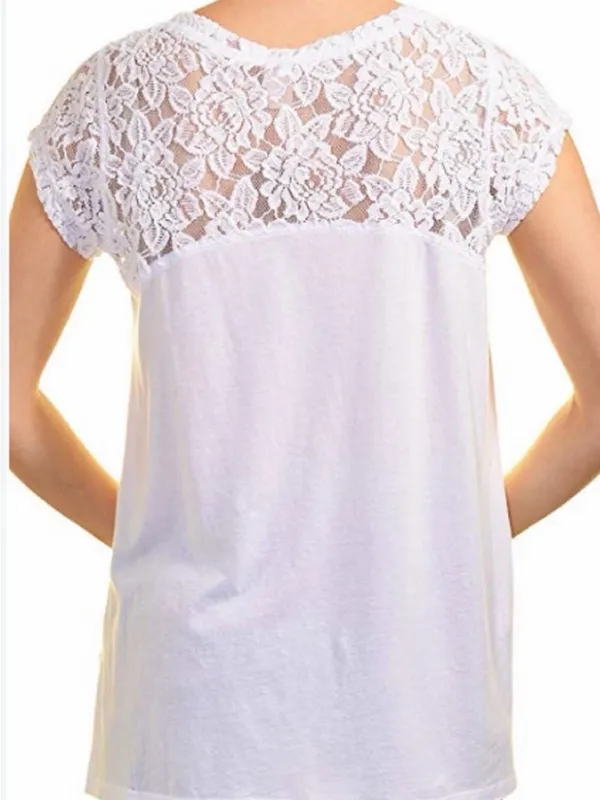 DKNY White Lace Yoke Short Sleeve Top - Image 4