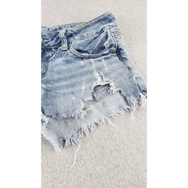 American Eagle Womens Sz 4 Distressed Denim Shorts Hi Rise Micro Short 32" Waist - Image 2