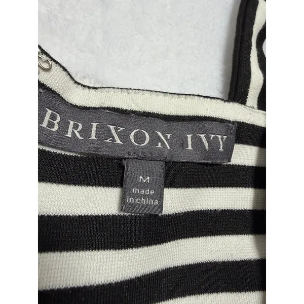 Brixon Ivy Striped Dress Womens Medium Black White Excellent Pockets Pleated - Image 7
