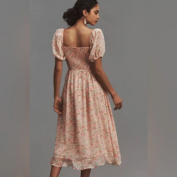 Astr Pink Flutter Sleeve Sweetheart Midi Dress - Image 2