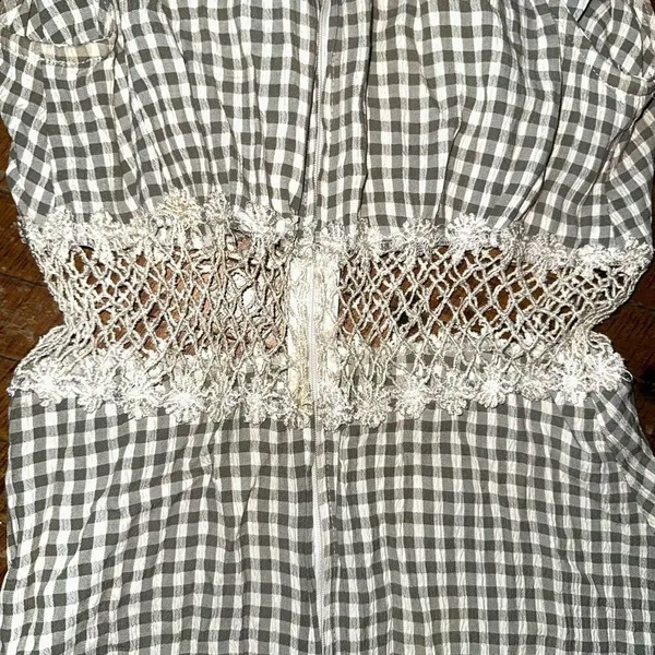 Exclusively Gantos crochet waist green gingham vintage dress - Image 5