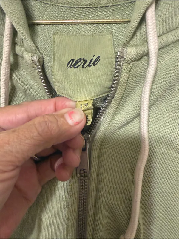 aerie Olive Green Zip Front Hooded Bomber Jacket - Image 4