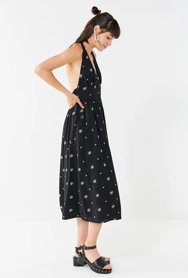 Urban Outfitters Floral Embroidered Halter Midi Dress Small - Image 5