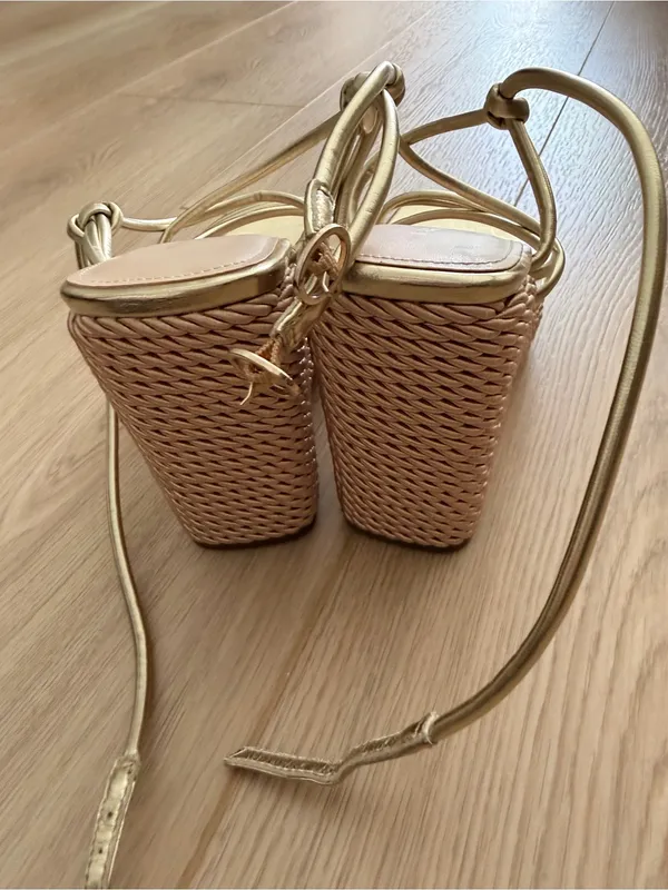 Marc Fisher Metallic Gold Strappy Wedge Sandals - Image 3