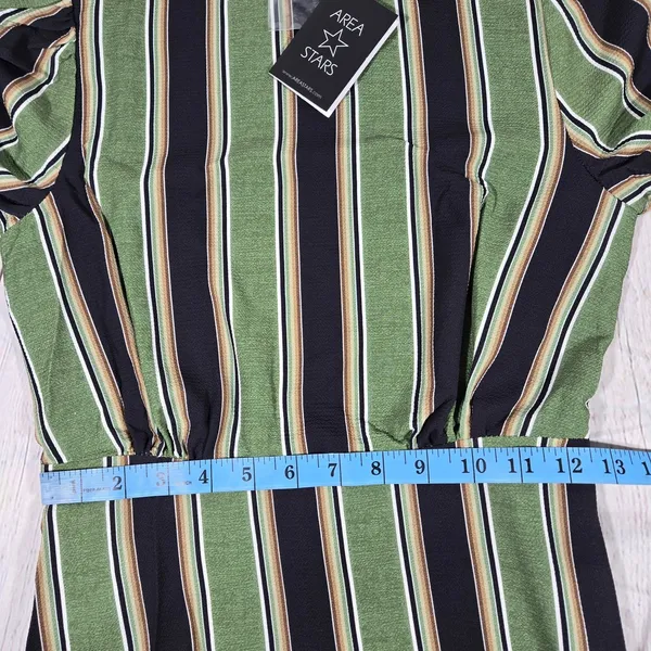 Area Stars Stripe Long Tiered Dress Green Black XS ASDJ23308GS Open‎ Back Maxi - Image 8
