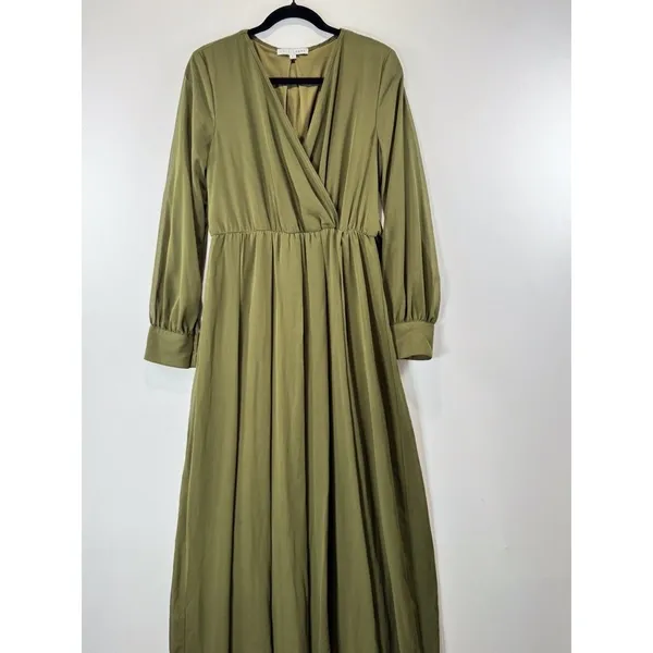Baltic Born Womens Dress Green Lydia Maxi V Neck Surplice Waist Tie A Line Large - Image 5