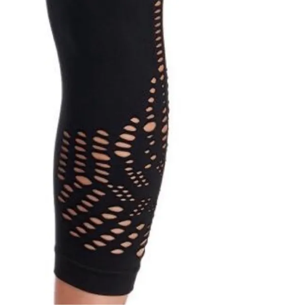 One5One Women Navy Blue Eyelet‎ Hem Cropped Activewear Casual Leggings L/XL - Image 2