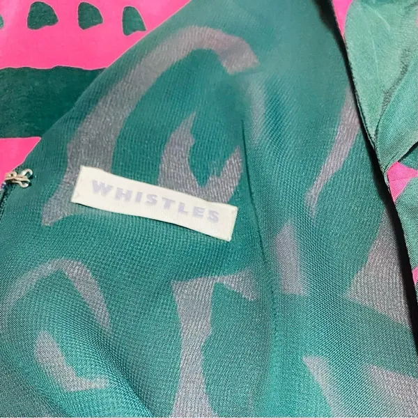 Whistle 100% Silk Green and Pink Sleeveless Shift Mini Dress Sz-10 - Image 7