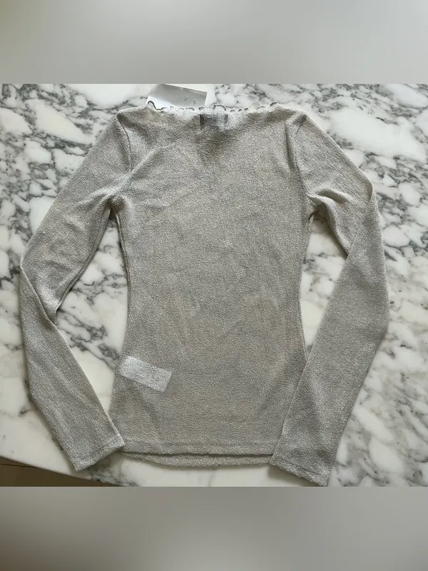 J.Crew Collection Sheer Metallic Boatneck Top Women’s XS NWT Shimmer Scalloped - Image 2