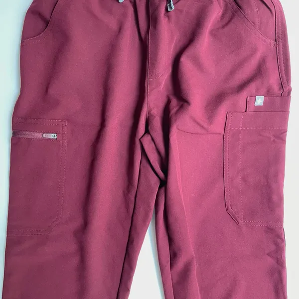 FIGS Yola High Waisted Scrub Pants Burgundy Petite Size XS NEW - Image 4