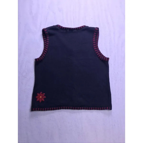 Holiday Editions Sweater Vest Women XL Black‎ Red Poinsettia Beaded Christmas - Image 5