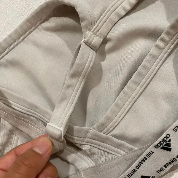 Adidas Sports Bra Beige Tan Logo Strappy Back Size L - Image 6