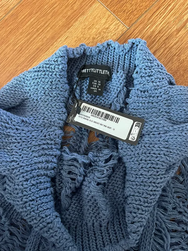 Petite Mineral Blue Crochet Knit Mini Skirt - Image 2