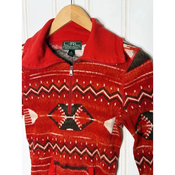 Lauren Ralph Lauren Active Red Southwestern Quarter Zip Cotton Pullover Small - Image 6