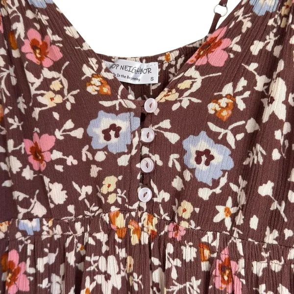 Pinkblush Boho Brown Floral Empire Waist Ruffle Hem Maternity Midi Dress Small - Image 6