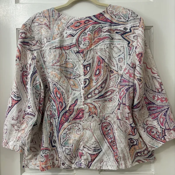 Chico's‎ Linen Zip Up Jacket Shacket Sz 3 (XL) Boho Chic Coastal Paisley Career - Image 5
